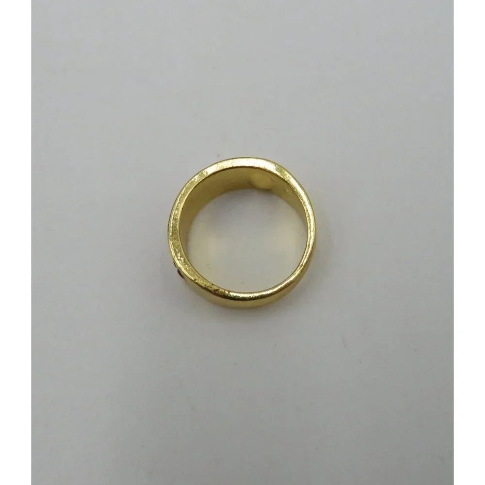 Wide Band Ring Womens‎ Size 6 Imitation Ruby Red Rhinestones Gold Silver Tone